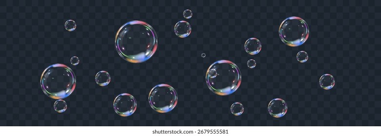 Realistic collection of soap bubbles. Foam, powder, soap, detergent. Vector illustration.