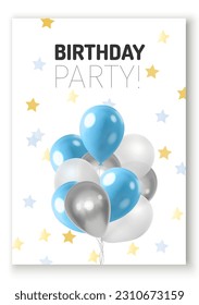 Realistic coloful balloons birthday party celebration flyer vector