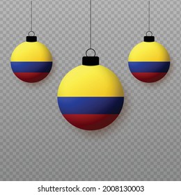 Realistic Colombia Flag with flying light balloons. Decorative elements for national holidays.