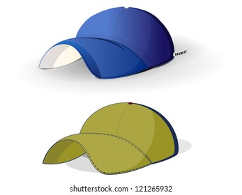 realistic color baseball caps on a white background