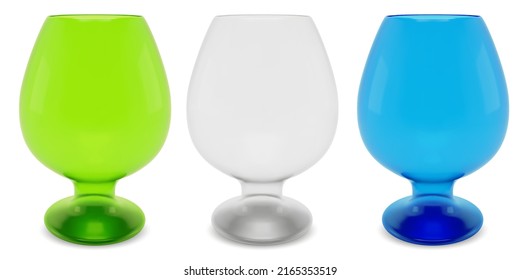 Realistic color cognac glasses. Vector image.