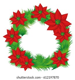 realistic color crown with poinsettia christmas flowers vector illustration