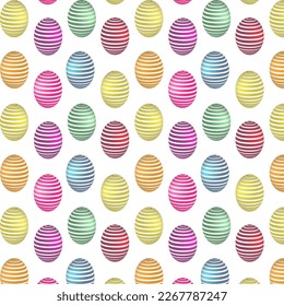 Color realista de los huevos de Pascua con patrón de línea. Para postales, tarjetas, invitaciones, afiches, tipografía con carteles de plantilla. Saludos de temporada. Ilustración vectorial.