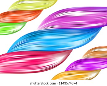 Realistic color flow swirl. Detailed volume wave isolated. Paint from liquid brush. Colorful hair stairs plaited in pigtail. Vector illustration for print or web design.