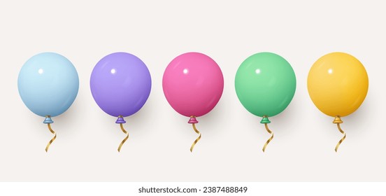 Realistic color glossy balloons. Glossy realistic 3d balloon set isolated on white background. Vector illustration.