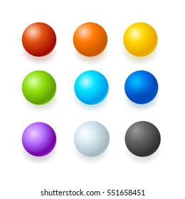 Realistic Color Glossy Spheres or Button Set Modern Web Design Element for Business. Vector illustration