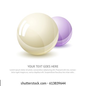 Realistic color pearls vector background. Precious glossy pearl in sphere form.