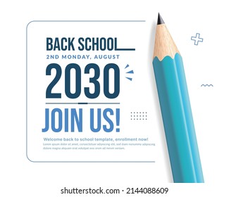 Realistic color pencil isolated on white background for social post, Concept of pre school opening new term invitation poster