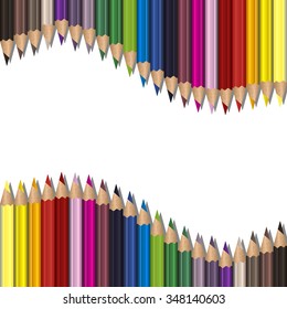 Realistic color pencils set on white background with space for text. Creative concept. Vector illustration