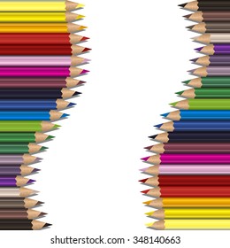 Realistic color pencils set on white background with space for text. Creative concept. Vector illustration
