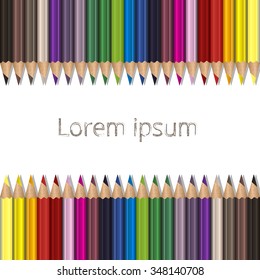 Realistic color pencils set on white background with space for text. Creative concept. Vector illustration