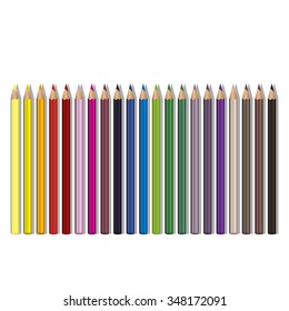 Realistic color pencils set on white background with space for text. Creative concept. Vector illustration