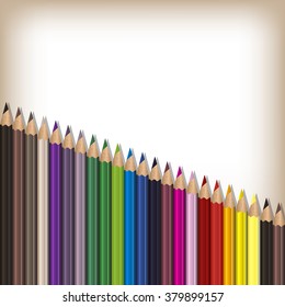 Realistic color pencils set on white background with space for text. Creative concept. Vector illustration