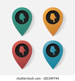 Realistic color pointer: finger down. Isolated illustration icon