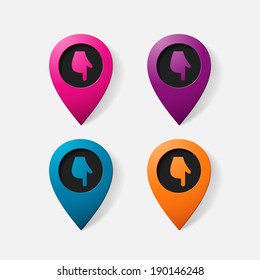 Realistic color pointer: finger down. Isolated illustration icon