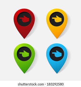 Realistic color pointer: finger to the left. Isolated illustration icon