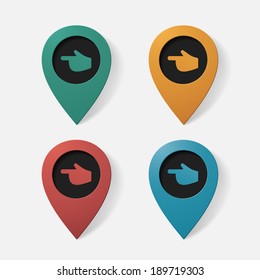 Realistic color pointer: finger to the left. Isolated illustration icon