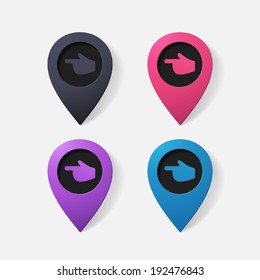 Realistic color pointer: finger to the left. Isolated illustration icon