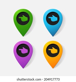 Realistic color pointer: finger to the left. Isolated illustration icon