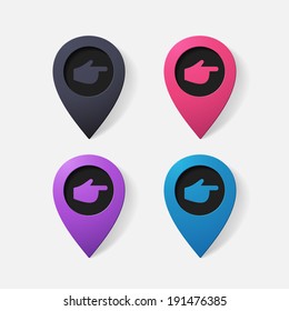 Realistic color pointer: finger to the right. Isolated illustration icon