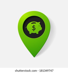 Realistic color pointer: moneybox. pig. Isolated illustration icon