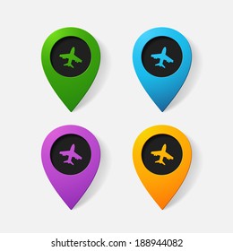 Realistic color pointer: plane. Isolated illustration icon