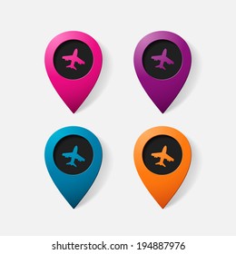 Realistic color pointer: plane. Isolated illustration icon
