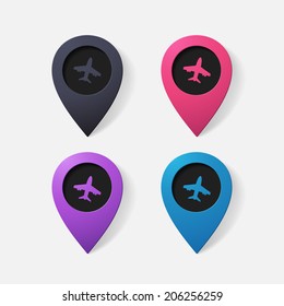 Realistic color pointer: plane. Isolated illustration icon