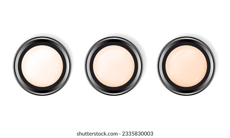 Realistic color shades Palette for foundation. Make up cosmetic for banner, poster. Liquid foundation background with cream tube. Vector illustration EPS 10.