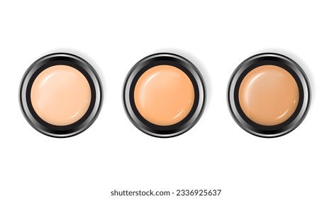 Realistic color shades Palette for foundation. Make up cosmetic for banner, poster. Liquid foundation background with cream tube. Vector illustration EPS 10.