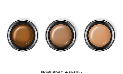 Realistic color shades Palette for foundation. Make up cosmetic for banner, poster. Liquid foundation background with cream tube. Vector illustration EPS 10.