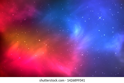 Realistic color space with nebula and shining stars. Bright cosmos with galaxy and milky way. Infinite universe and stardust. Futuristic cosmic background. Vector illustration.