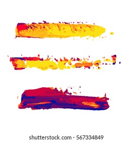 realistic color vector brush strokes of paint on white background 