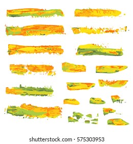 realistic color vector brush strokes of paint on white background 