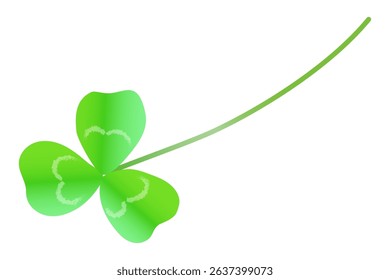 Realistic color vector illustration of single three-leaf clover with stem
