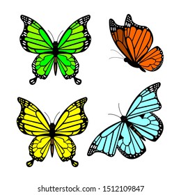 Realistic colored butterflies are isolated for spring against a white background. editable vector illustration