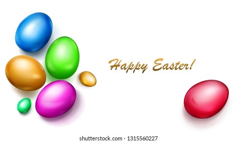 Realistic colored Easter eggs with shadows on white background