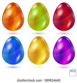 Realistic colored glasses easter eggs on white background. Vector illustration