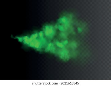 Realistic colored green cloud of toxic poisonous smoke or steam on black transparent background vector illustration