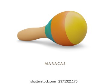 Realistic colored maracas. Folk noise musical instrument. Mexican shakers, holiday props. Travel souvenir. Children wooden toy, rattle. Vector illustration