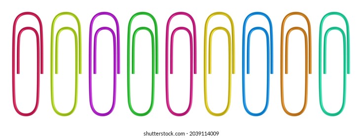 Realistic colored metal vector paper clips set