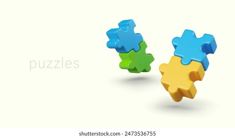 Realistic colored puzzles. Finding required part. Business task