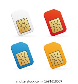 Realistic colored SIM card set. Mobile cellular phone sim-card.