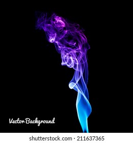 Realistic colored vector smoke, gradient of purple, blue, red colors on white background. smoke from a cigarette or smoldering objects