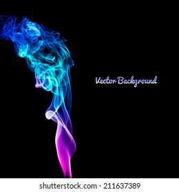 Realistic colored vector smoke, gradient of purple, blue, red colors on white background. smoke from a cigarette or smoldering objects