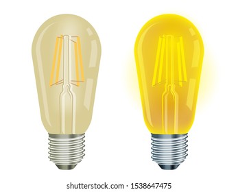 Realistic and colored vintage glowing light bulbs transparent set with included lamps in loft style vector illustration on blue background