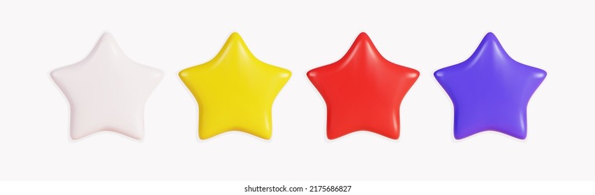 Realistic colorful 3d star vector icon set