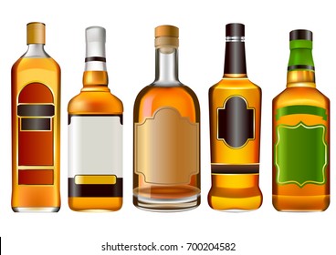 Realistic colorful alcohol bottles set