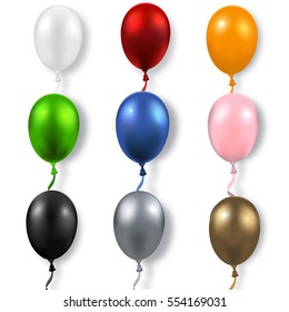 Realistic Colorful Balloons collection. Holiday illustration of flying glossy balloons. Isolated on white background.