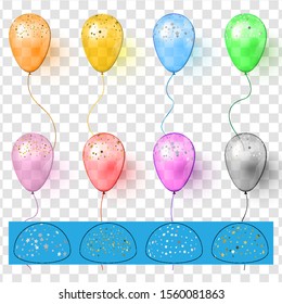 Realistic colorful balloons with confetti. Set of realistic vector colorful balloons. Confetti elements interchangeably